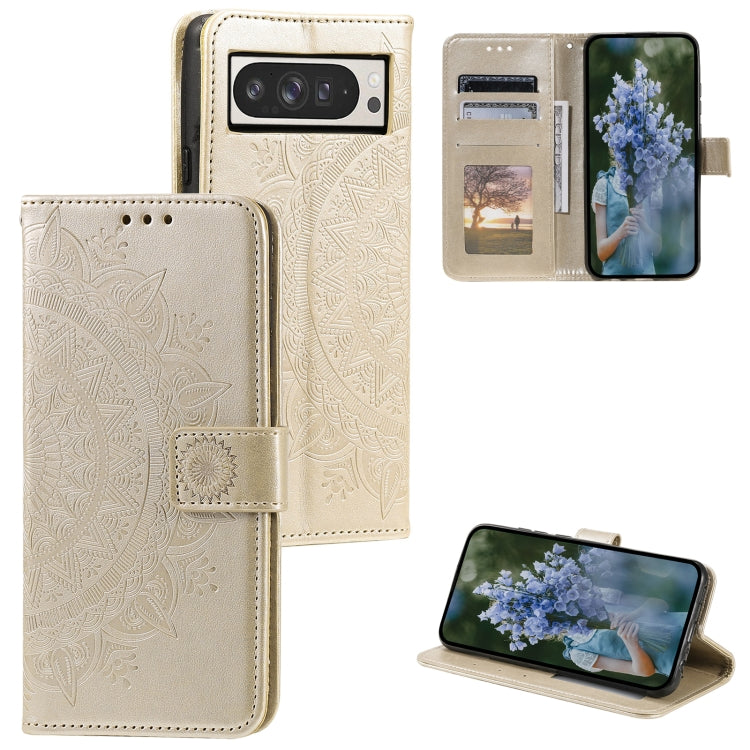 For Google Pixel 9 Pro XL Totem Flower Embossed Leather Phone Case with Lanyard(Gold) - Google Cases by buy2fix | Online Shopping UK | buy2fix