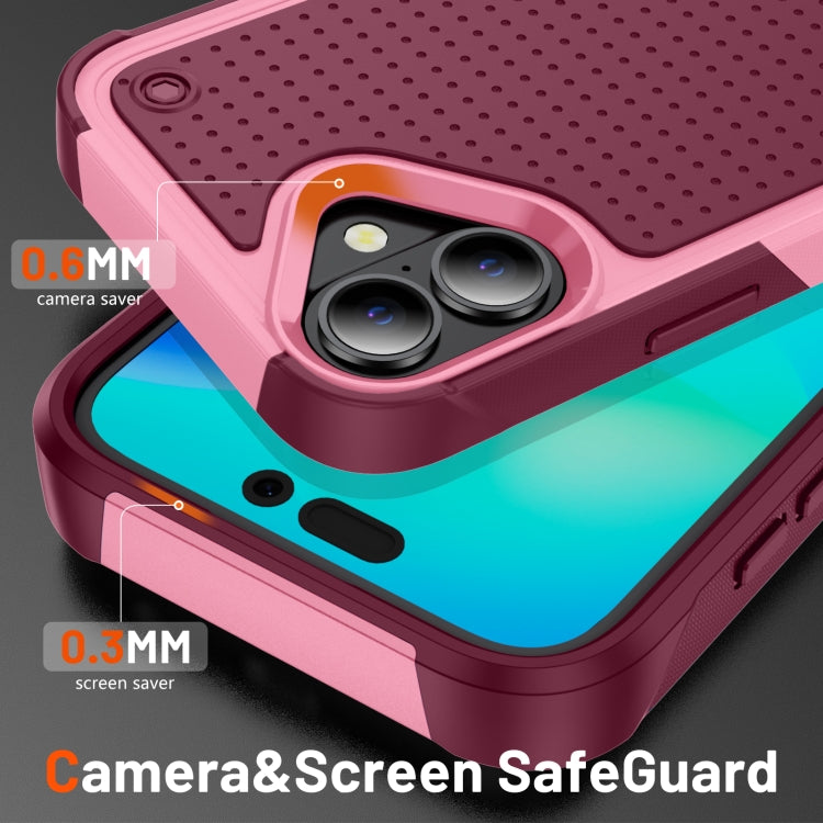 For iPhone 16 PC + TPU Shockproof Protective Phone Case(Pink+Dark Red) - iPhone 16 Cases by buy2fix | Online Shopping UK | buy2fix