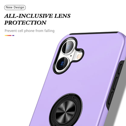 For iPhone 16 PC Hybrid TPU Magnetic Ring Holder Phone Case(Purple) - iPhone 16 Cases by buy2fix | Online Shopping UK | buy2fix