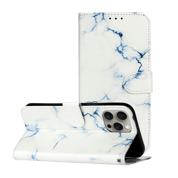 For iPhone 16 Pro Max Colored Drawing Marble Pattern Leather Phone Case(White Marble) - iPhone 16 Pro Max Cases by buy2fix | Online Shopping UK | buy2fix