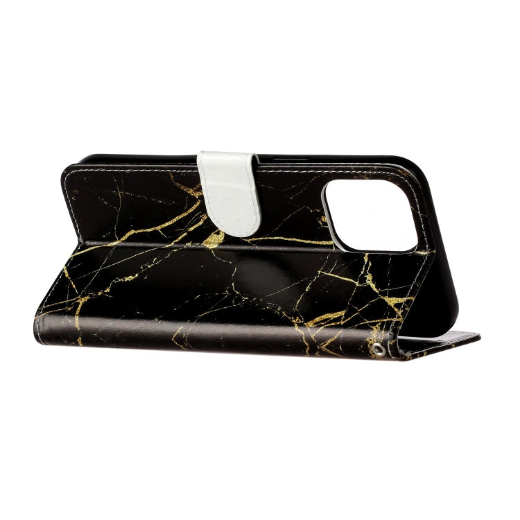 For iPhone 16 Pro Colored Drawing Marble Pattern Leather Phone Case(Black Gold Marble) - iPhone 16 Pro Cases by buy2fix | Online Shopping UK | buy2fix