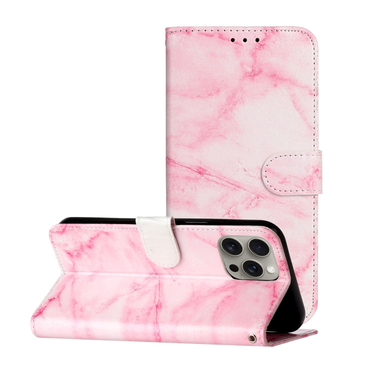 For iPhone 16 Pro Colored Drawing Marble Pattern Leather Phone Case(Pink Marble) - iPhone 16 Pro Cases by buy2fix | Online Shopping UK | buy2fix