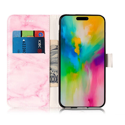 For iPhone 16 Pro Colored Drawing Marble Pattern Leather Phone Case(Pink Marble) - iPhone 16 Pro Cases by buy2fix | Online Shopping UK | buy2fix