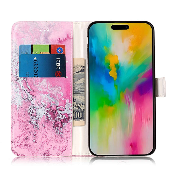 For iPhone 16 Pro Colored Drawing Marble Pattern Leather Phone Case(Pink Seawater) - iPhone 16 Pro Cases by buy2fix | Online Shopping UK | buy2fix