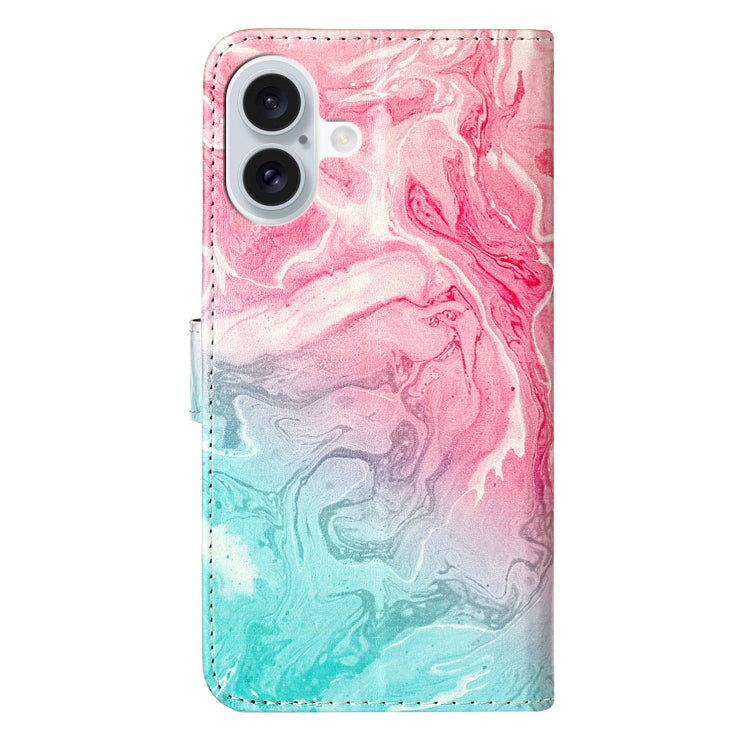 For iPhone 16 Plus Colored Drawing Marble Pattern Leather Phone Case(Pink Green Marble) - iPhone 16 Plus Cases by buy2fix | Online Shopping UK | buy2fix