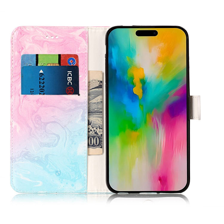 For iPhone 16 Plus Colored Drawing Marble Pattern Leather Phone Case(Pink Green Marble) - iPhone 16 Plus Cases by buy2fix | Online Shopping UK | buy2fix