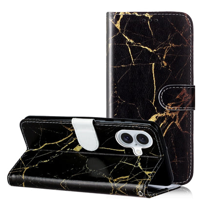 For iPhone 16 Colored Drawing Marble Pattern Leather Phone Case(Black Gold Marble) - iPhone 16 Cases by buy2fix | Online Shopping UK | buy2fix