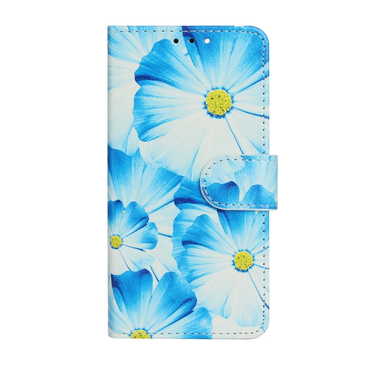 For iPhone 16 Colored Drawing Marble Pattern Leather Phone Case(Blue Flower) - iPhone 16 Cases by buy2fix | Online Shopping UK | buy2fix