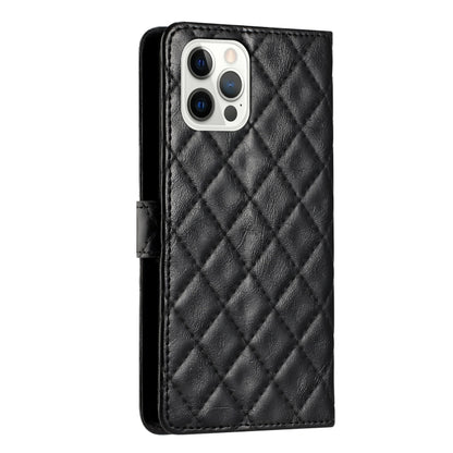 For iPhone 16 Pro Max Rhombus Lattice Texture Leather Phone Case(Black) - iPhone 16 Pro Max Cases by buy2fix | Online Shopping UK | buy2fix