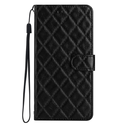 For iPhone 16 Plus Rhombus Lattice Texture Leather Phone Case(Black) - iPhone 16 Plus Cases by buy2fix | Online Shopping UK | buy2fix