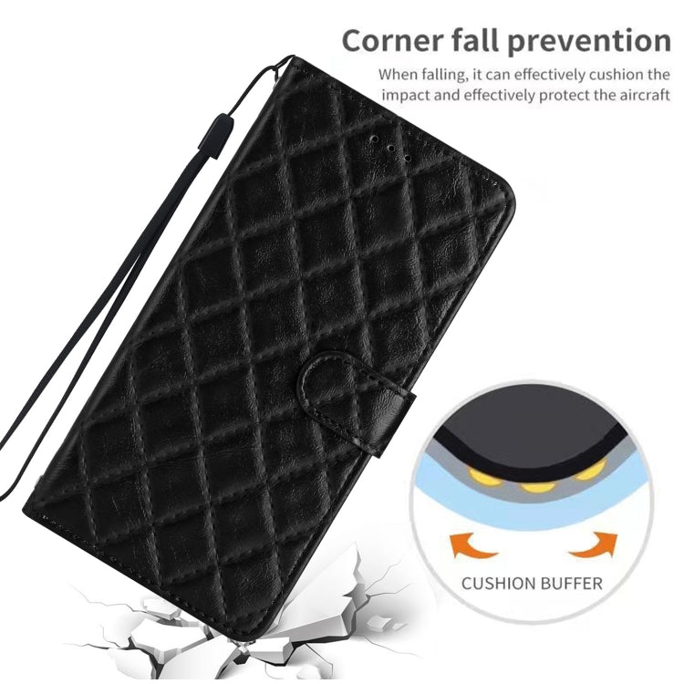 For iPhone 16 Plus Rhombus Lattice Texture Leather Phone Case(Black) - iPhone 16 Plus Cases by buy2fix | Online Shopping UK | buy2fix