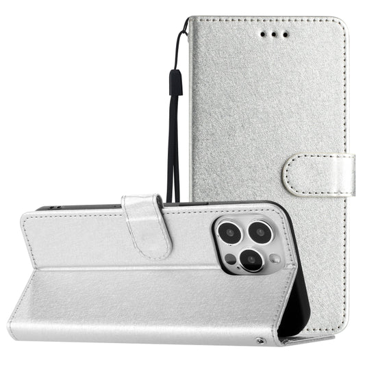 For iPhone 16 Pro Silk Texture Horizontal Flip Leather Phone Case(Silver) - iPhone 16 Pro Cases by buy2fix | Online Shopping UK | buy2fix