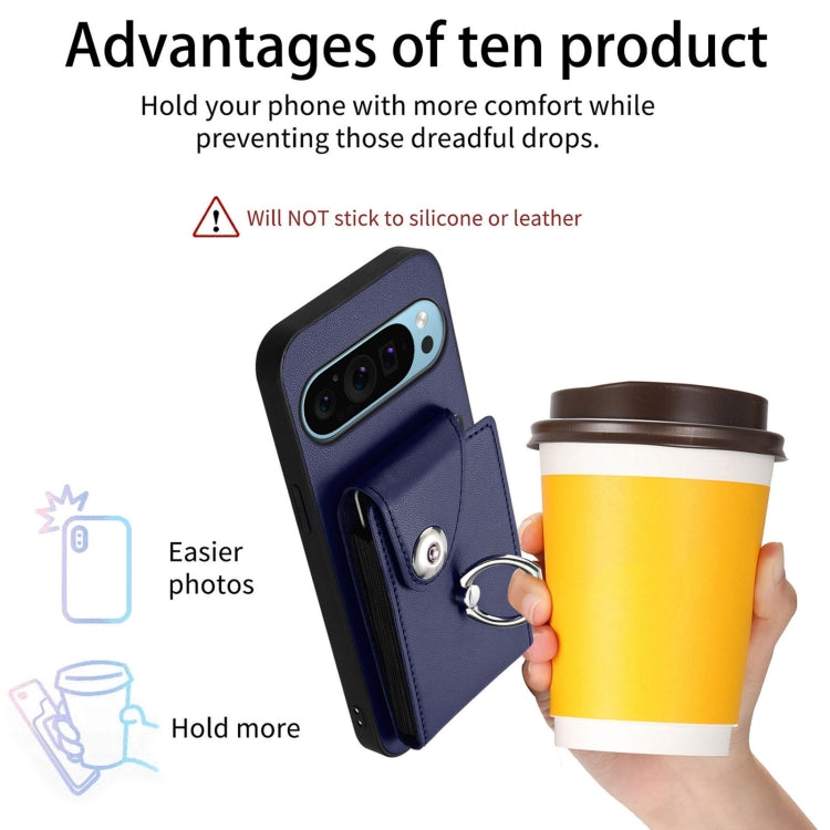 For Google Pixel 9 Pro XL Organ Card Bag Ring Holder Phone Case(Blue) - Google Cases by buy2fix | Online Shopping UK | buy2fix