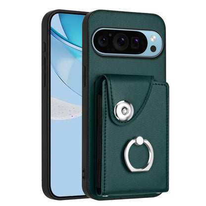 For Google Pixel 9 Pro XL Organ Card Bag Ring Holder Phone Case(Green) - Google Cases by buy2fix | Online Shopping UK | buy2fix