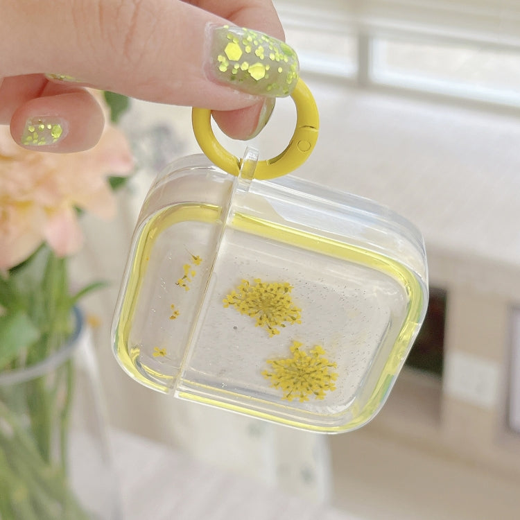 For AirPods Pro Glitter Snowflake Epoxy Dried Flowers Earbuds Box TPU Case(Yellow) - For AirPods Pro by buy2fix | Online Shopping UK | buy2fix