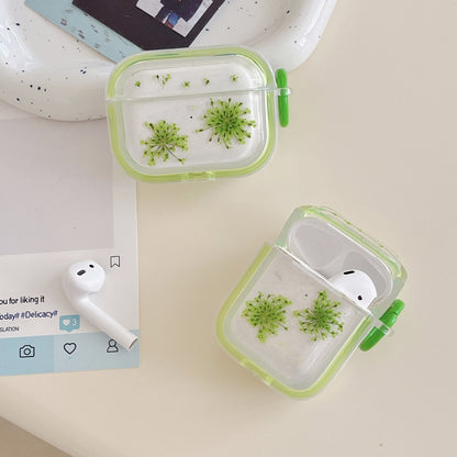 For AirPods Pro 2 Glitter Snowflake Epoxy Dried Flowers Earbuds Box TPU Case(Green) - For AirPods Pro 2 by buy2fix | Online Shopping UK | buy2fix