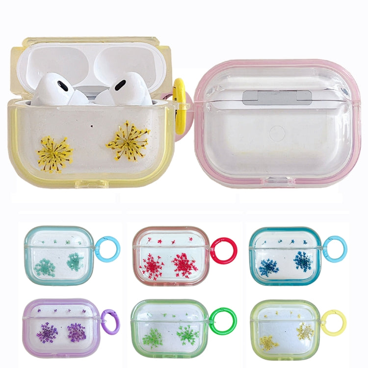 For AirPods Pro Glitter Snowflake Epoxy Dried Flowers Earbuds Box TPU Case(Yellow) - For AirPods Pro by buy2fix | Online Shopping UK | buy2fix