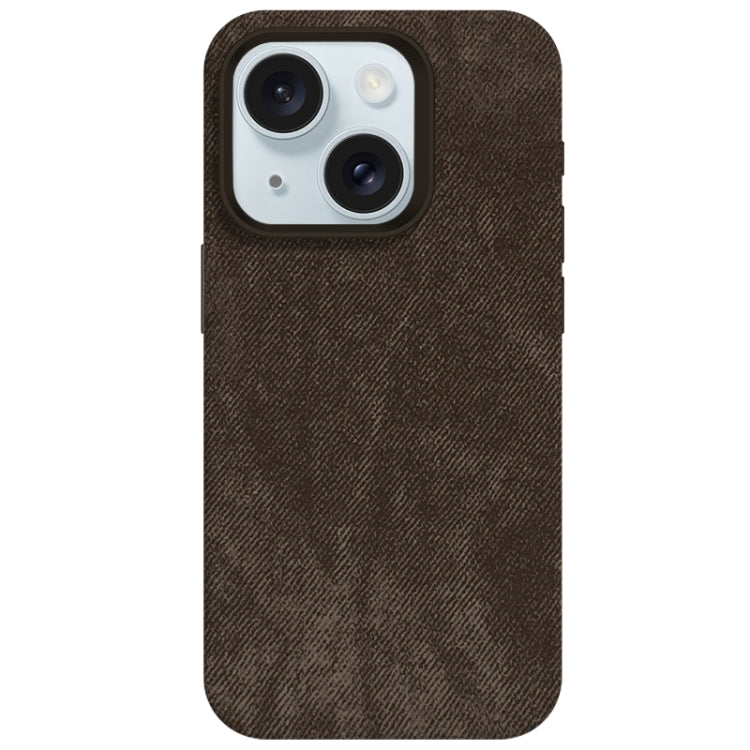 For iPhone 15 Skin Feel Denim Leather MagSafe Phone Case(Light Coffee) - iPhone 15 Cases by buy2fix | Online Shopping UK | buy2fix