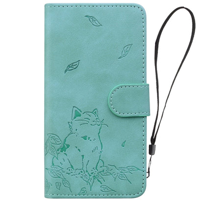 For Google Pixel 9 Pro XL Cute Cat Embossed Leather Phone Case(Green) - Google Cases by buy2fix | Online Shopping UK | buy2fix