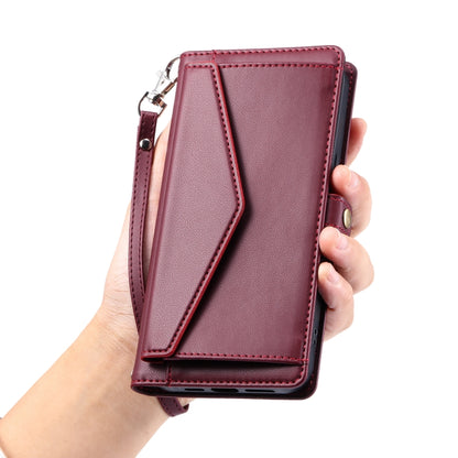 For iPhone 16 Wallet Multi-card Slot Leather Phone Case with Lanyard(Wine Red) - iPhone 16 Cases by buy2fix | Online Shopping UK | buy2fix