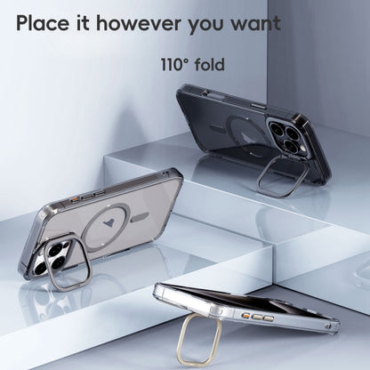 For iPhone 16 Mirror Crystal Clear Lens Holder MagSafe Magnetic Phone Case(Transparent Black) - iPhone 16 Cases by buy2fix | Online Shopping UK | buy2fix