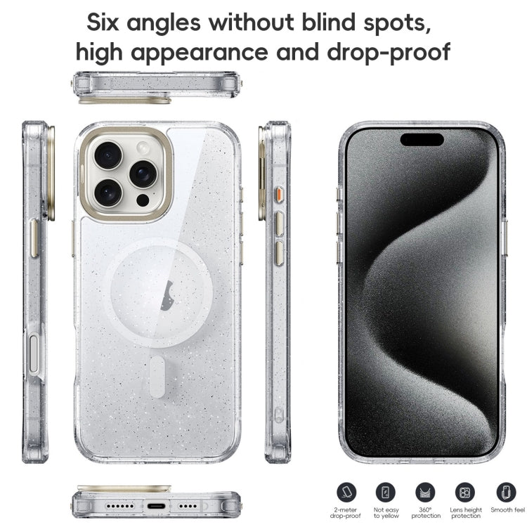 For iPhone 16 Glitter Powder Lens Holder MagSafe Magnetic Phone Case(Transparent Black) - iPhone 16 Cases by buy2fix | Online Shopping UK | buy2fix