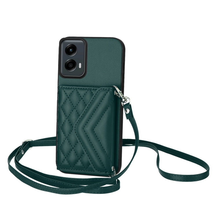 For Motorola Moto G 5G 2024 Rhombic Texture Card Bag RFID Phone Case with Long Lanyard(Green) - Motorola Cases by buy2fix | Online Shopping UK | buy2fix