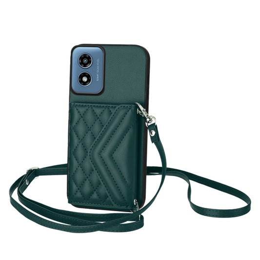 For Motorola Moto G Play 2024 5G Rhombic Texture Card Bag RFID Phone Case with Long Lanyard(Green) - Motorola Cases by buy2fix | Online Shopping UK | buy2fix