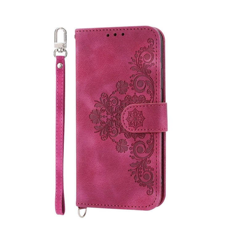 For Redmi K70 Ultra Skin Feel Flowers Embossed Wallet Leather Phone Case(Wine Red) - Xiaomi Cases by buy2fix | Online Shopping UK | buy2fix