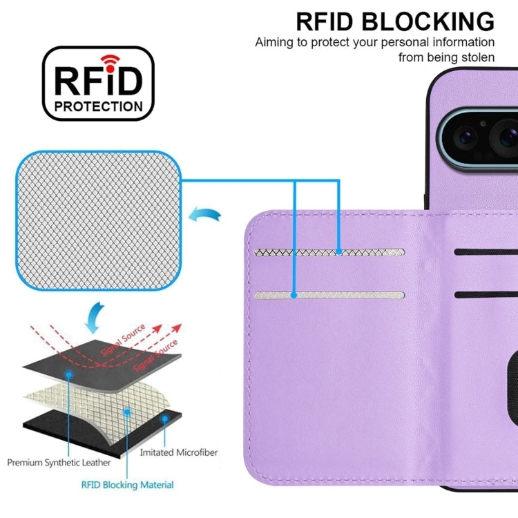 For Google Pixel 9 Pro XL Rhombic Texture Card Bag RFID Phone Case with Long Lanyard(Light Purple) - Google Cases by buy2fix | Online Shopping UK | buy2fix