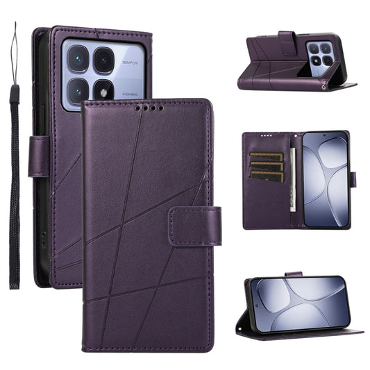 For Redmi K70 Ultra PU Genuine Leather Texture Embossed Line Phone Case(Purple) - Xiaomi Cases by buy2fix | Online Shopping UK | buy2fix