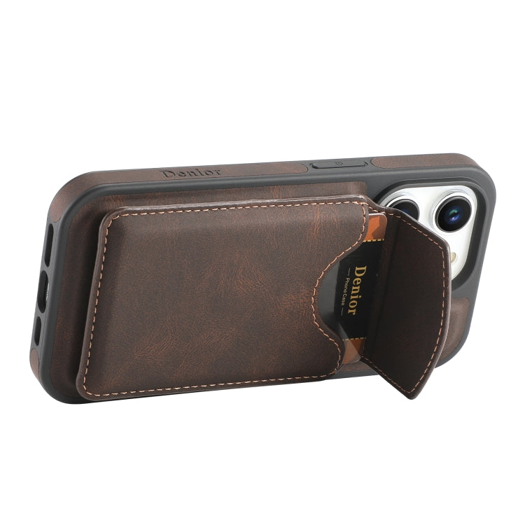 For iPhone 15 Denior D19 Skin Feel MagSafe Detachable Card Slot Phone Case(Brown) - iPhone 15 Cases by Denior | Online Shopping UK | buy2fix