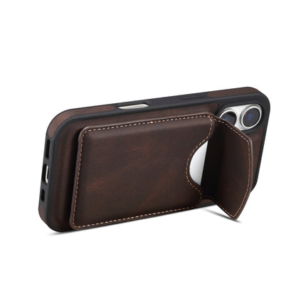 For iPhone 16 Plus Denior D20 Skin Feel MagSafe Holder Detachable Card Slot Phone Case(Brown) - iPhone 16 Plus Cases by Denior | Online Shopping UK | buy2fix