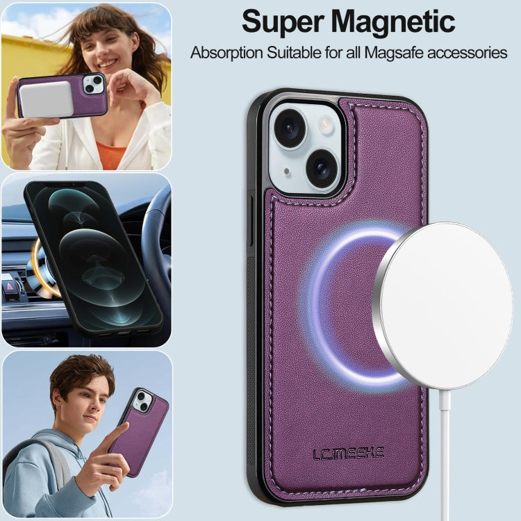 For iPhone 14 LC.IMEEKE L2 Series Detachable Magsafe PU Phone Case with Lanyard(Purple) - iPhone 14 Cases by LC.IMEEKE | Online Shopping UK | buy2fix