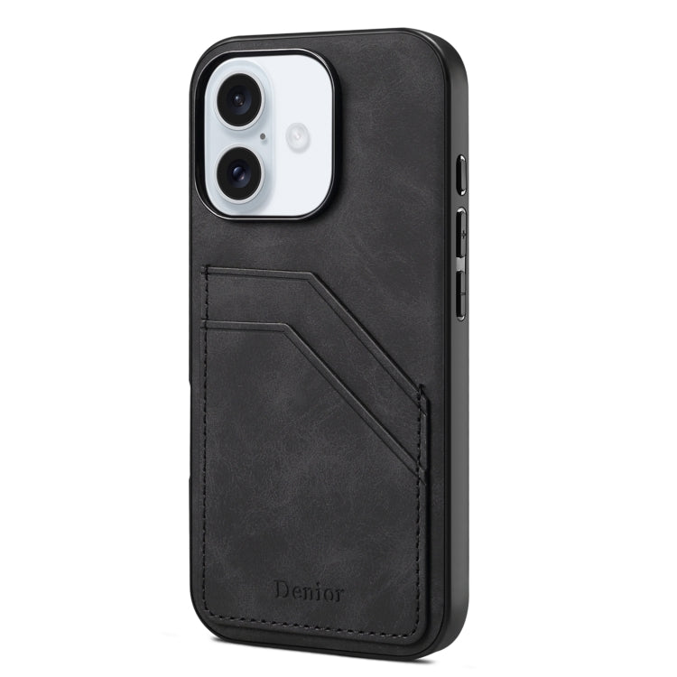 For iPhone 16 Plus Denior D09 PU Dual Card Slot Back Cover Phone Case(Black) - iPhone 16 Plus Cases by Denior | Online Shopping UK | buy2fix