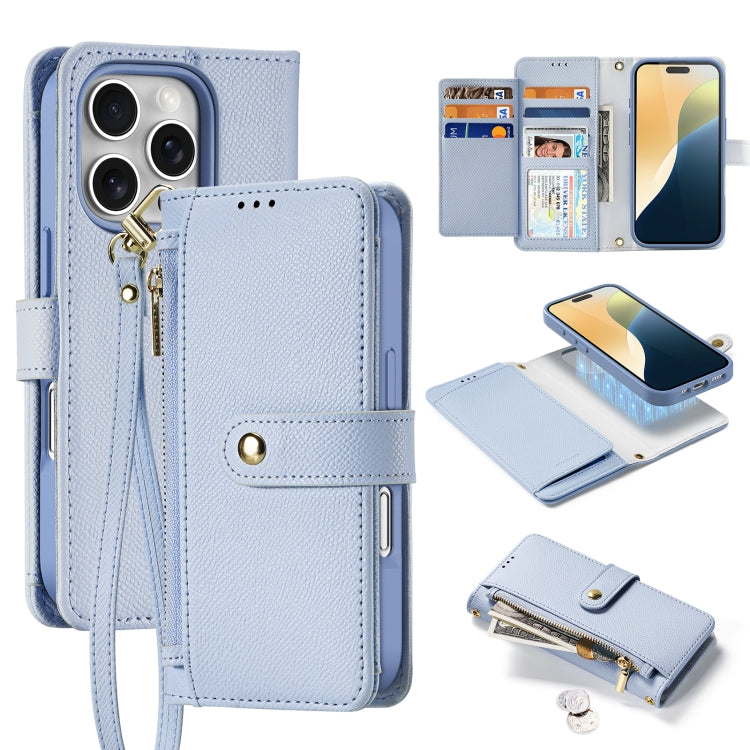 For iPhone 16 Pro Max DUX DUCIS Lawa Series 2 in 1 Wallet Zipper Detachable MagSafe Phone Case with Lanyard(Light Blue) - iPhone 16 Pro Max Cases by DUX DUCIS | Online Shopping UK | buy2fix