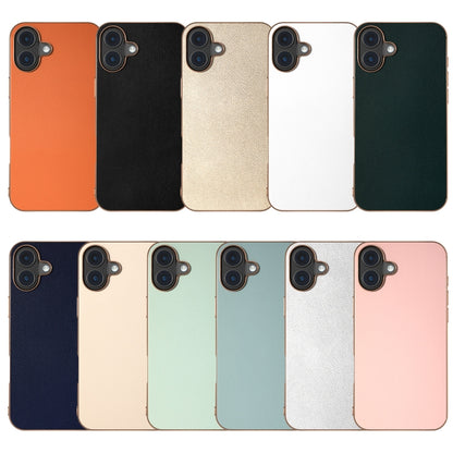 For iPhone 16 Plus PU Leather Electroplating Frame Full Coverage Phone Case(Green) - iPhone 16 Plus Cases by buy2fix | Online Shopping UK | buy2fix