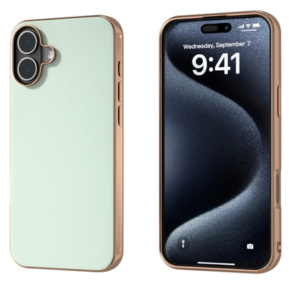 For iPhone 16 PU Leather Electroplating Frame Full Coverage Phone Case(Light Green) - iPhone 16 Cases by buy2fix | Online Shopping UK | buy2fix