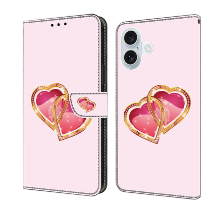 For iPhone 16 Plus Crystal Painted Leather Phone case(Love Peach) - iPhone 16 Plus Cases by buy2fix | Online Shopping UK | buy2fix