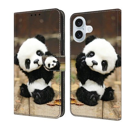 For iPhone 16 Plus Crystal Painted Leather Phone case(Panda) - iPhone 16 Plus Cases by buy2fix | Online Shopping UK | buy2fix