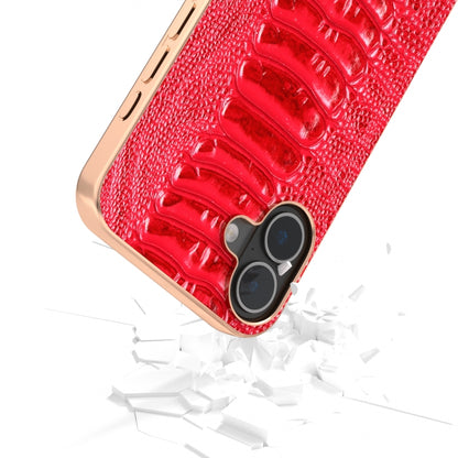 For iPhone 16 Plus ABEEL Electroplating Frame Genuine Leather Weilai Series Phone Case(Red) - iPhone 16 Plus Cases by buy2fix | Online Shopping UK | buy2fix