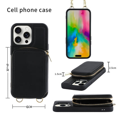 For iPhone 16 Plus Crossbody Zipper Wallet Bag Leather Phone Case with Lanyard(Black) - iPhone 16 Plus Cases by buy2fix | Online Shopping UK | buy2fix