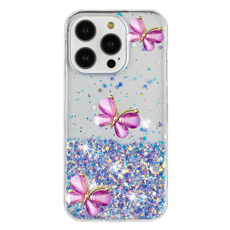 For iPhone 16 Pro Max Luminous Starry Sky Glitter Butterfly TPU Phone Case(Purple) - iPhone 16 Pro Max Cases by buy2fix | Online Shopping UK | buy2fix