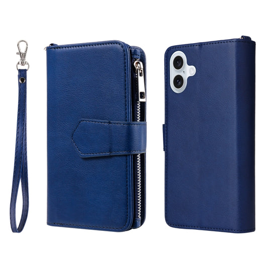 For iPhone 16 Plus Solid Color 2 in 1 Zipper Shockproof Phone Case(Blue) - iPhone 16 Plus Cases by buy2fix | Online Shopping UK | buy2fix