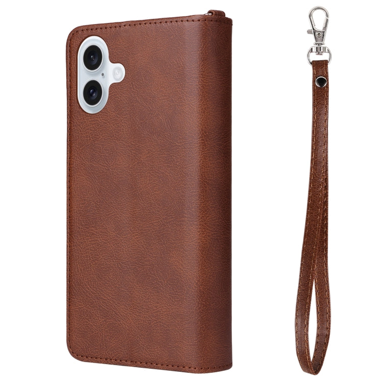 For iPhone 16 Plus Solid Color 2 in 1 Zipper Shockproof Phone Case(Brown) - iPhone 16 Plus Cases by buy2fix | Online Shopping UK | buy2fix