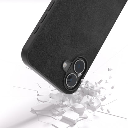 For iPhone 16 Plus Black Frame Two-color Calf Texture PU Phone Case(Black) - iPhone 16 Plus Cases by buy2fix | Online Shopping UK | buy2fix