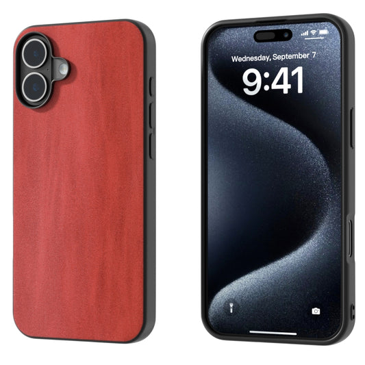 For iPhone 16 Plus Black Frame Two-color Calf Texture PU Phone Case(Red) - iPhone 16 Plus Cases by buy2fix | Online Shopping UK | buy2fix