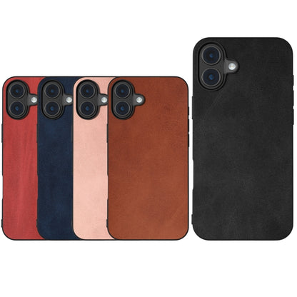 For iPhone 16 Black Frame Two-color Calf Texture PU Phone Case(Red) - iPhone 16 Cases by buy2fix | Online Shopping UK | buy2fix