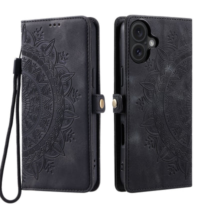 For iPhone 16 Plus Skin Feel Totem Embossed Leather Phone Case(Black) - iPhone 16 Plus Cases by buy2fix | Online Shopping UK | buy2fix