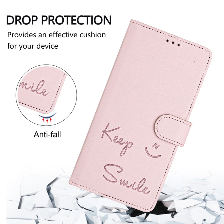 For iPhone 16 Pro Max Smile Embossing RFID Leather Phone Case(Pink) - iPhone 16 Pro Max Cases by buy2fix | Online Shopping UK | buy2fix